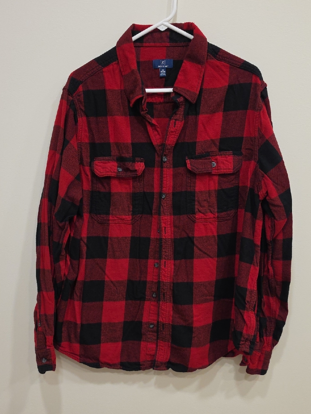 George Red and Black Flanel Plaid Button-Down Shirt - Picture 1 of 7
